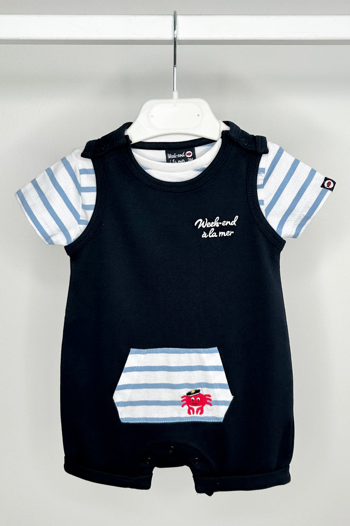"Colton" Blue Striped Tee & Navy Dungarees