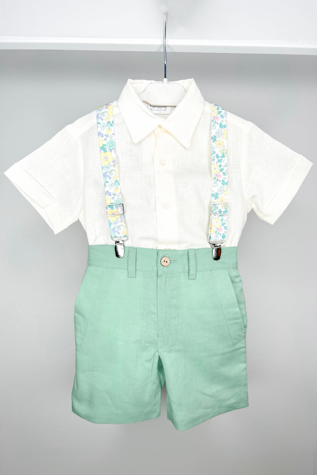 Tartaleta "Greyson" Shirt, Sage Green Shorts & Floral Braces | Millie and John