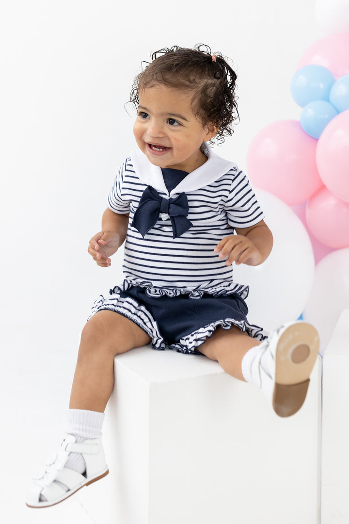 Blues Baby PREORDER "Celeste" Navy Striped Sailor Blouse & Shorts | Millie and John