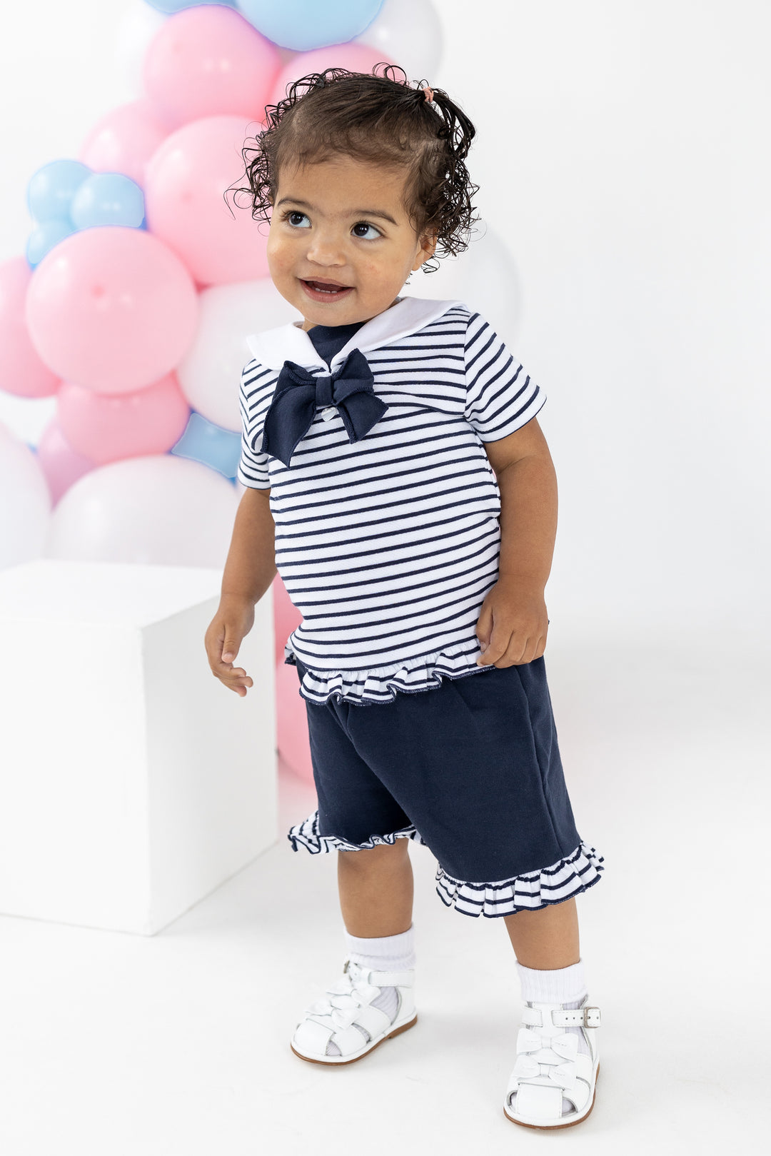 Blues Baby PREORDER "Celeste" Navy Striped Sailor Blouse & Shorts | Millie and John