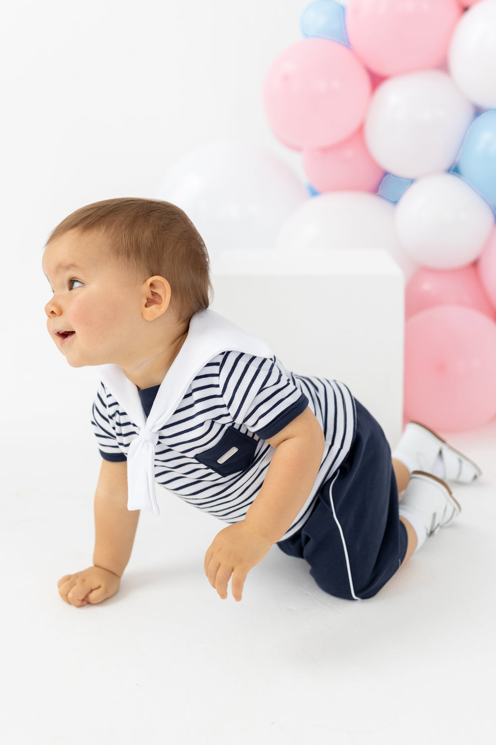 Blues Baby PREORDER "Hawkins" Navy Striped Sailor Top & Shorts | Millie and John