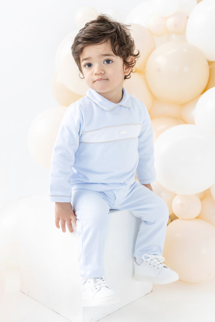 "Joel" Baby Blue Polo Top & Trousers