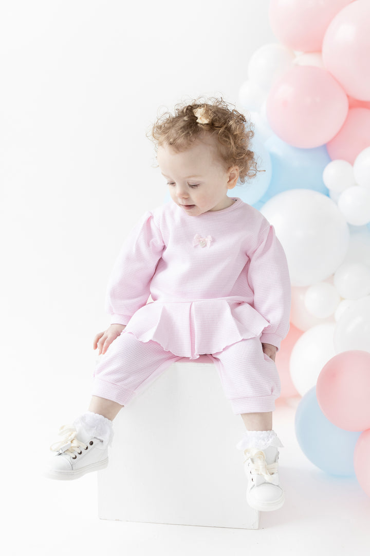 "Hallie" Pink Waffle Top & Trousers