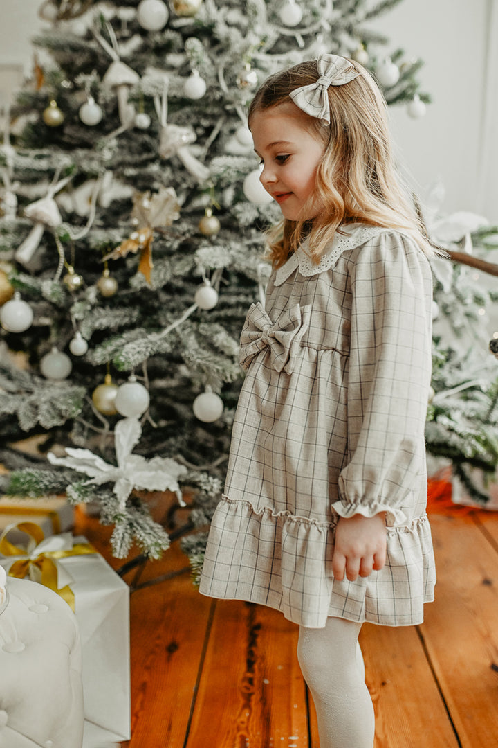 "Belita" Stone & Dusky Blue Check Dress