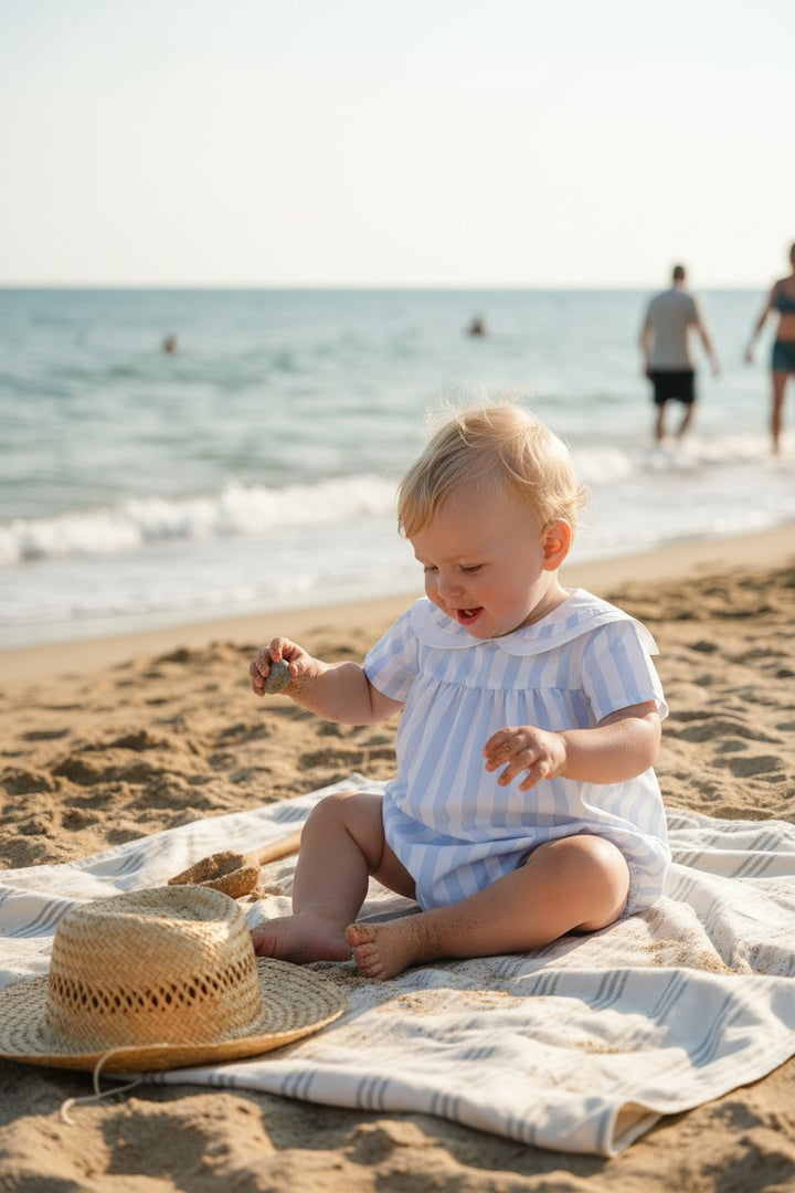 "Oliver" Blue Striped Sailor Romper