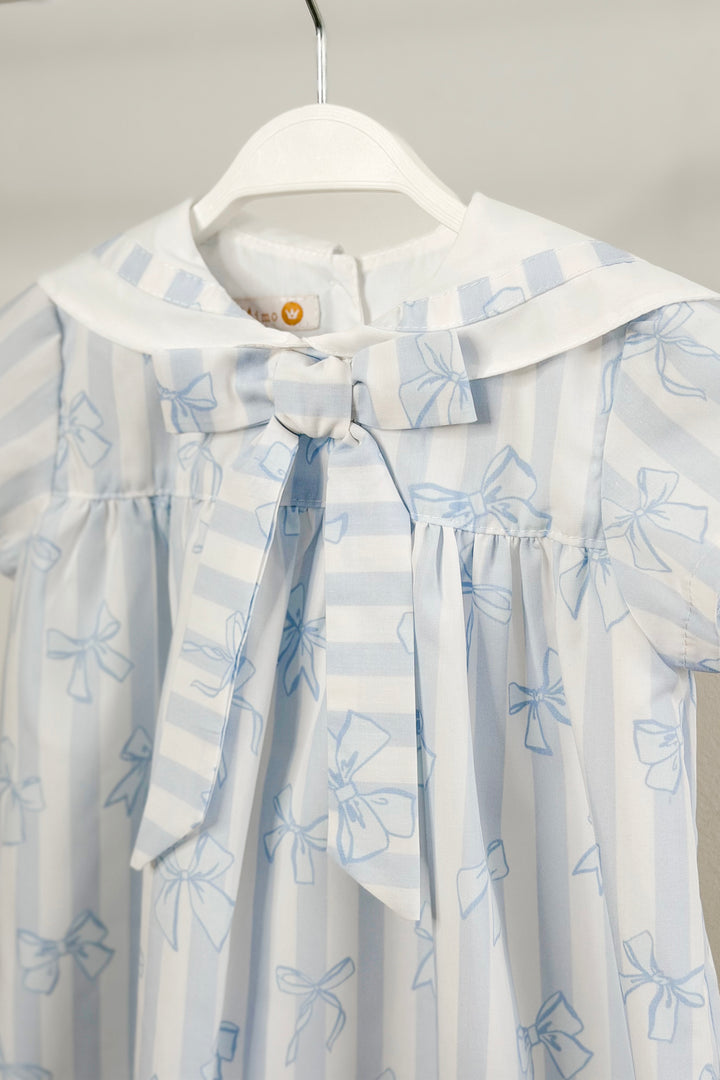 "Adeline" Blue Stripes & Bows Sailor Dress