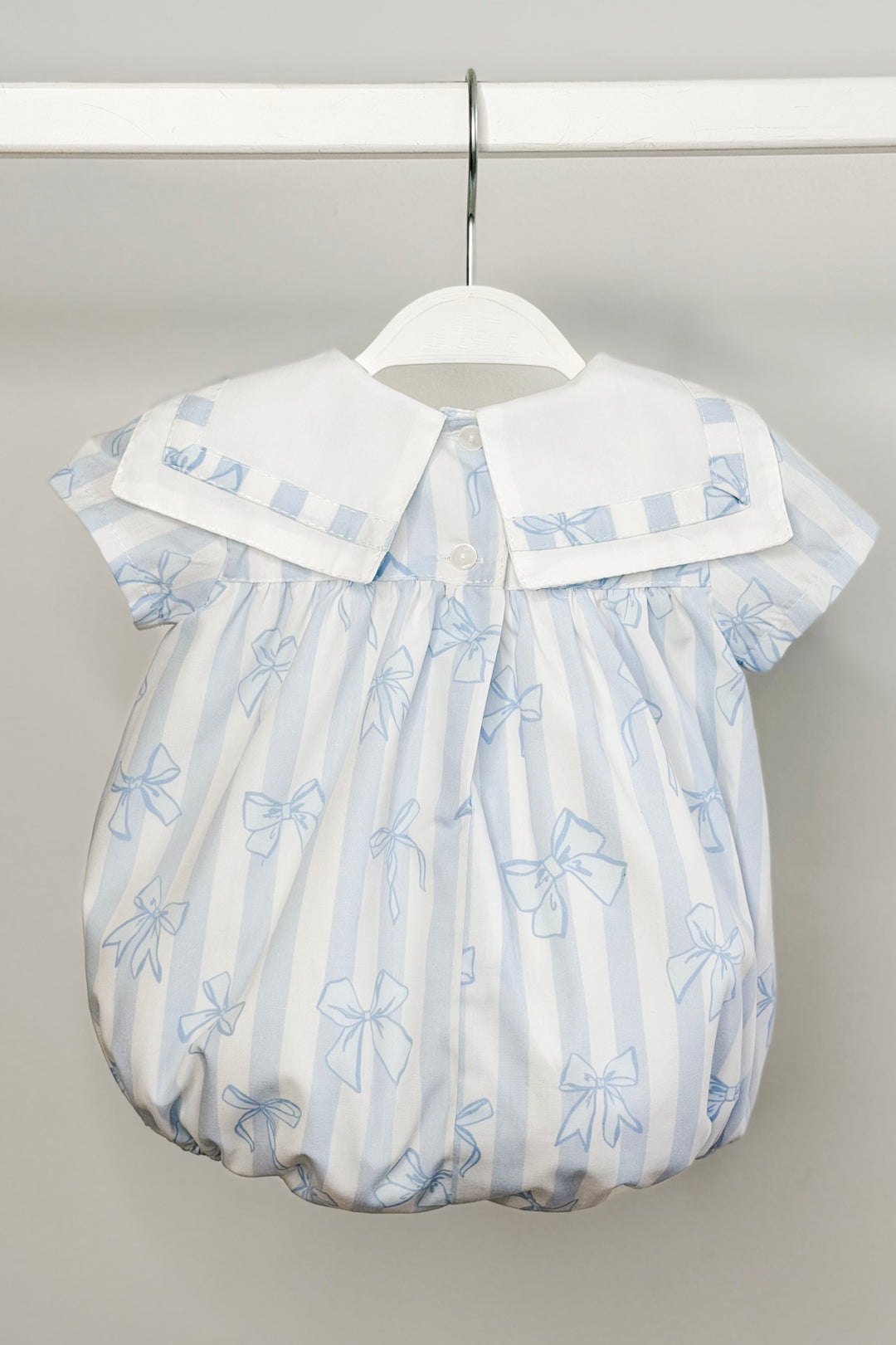 "Clara" Blue Stripes & Bows Sailor Romper