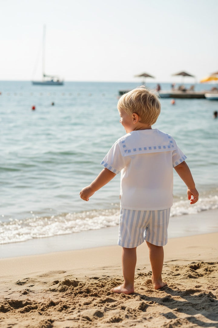 "Harrison" Blue Striped Sailor Shirt & Shorts