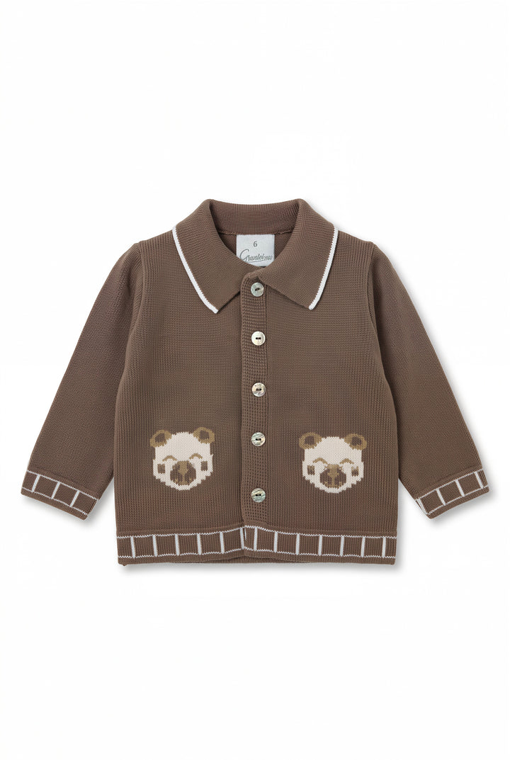 "Bertie" Chocolate Brown Teddy Bear Knitted Cardigan