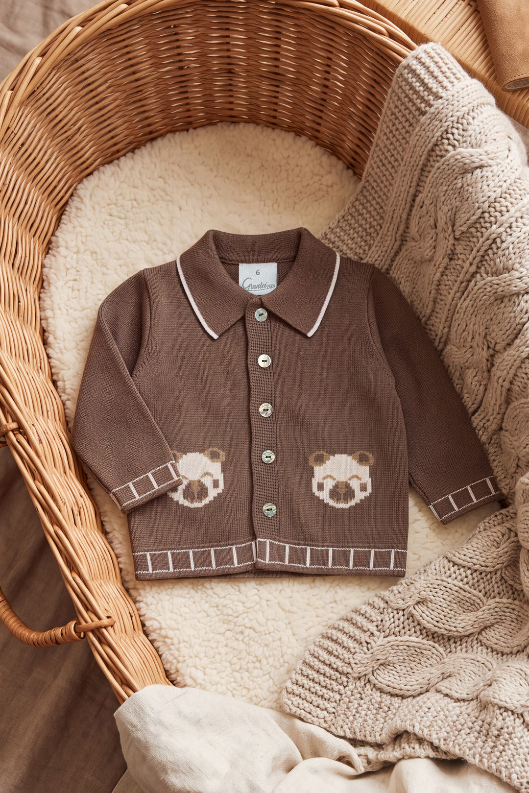 "Bertie" Chocolate Brown Teddy Bear Knitted Cardigan