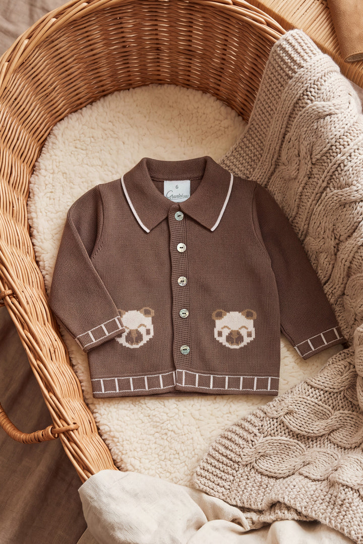 "Bertie" Chocolate Brown Teddy Bear Knitted Cardigan