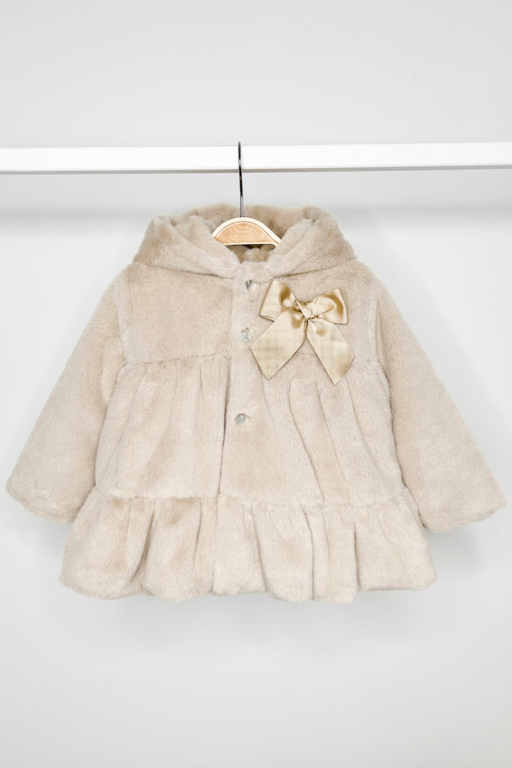 Stone Faux Fur Hooded Coat