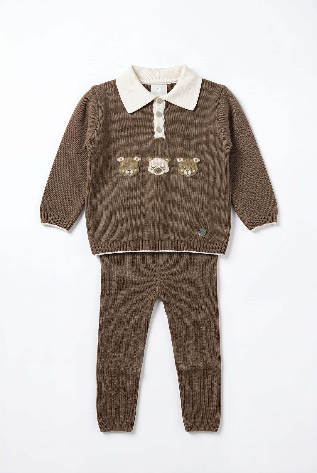 "Alistair" Chocolate Brown Teddy Bear Knitted Polo Shirt &amp; Leggings