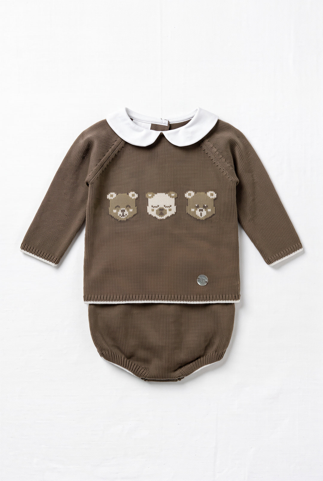 "Percy" Chocolate Brown Teddy Bear Knitted Top &amp; Jam Pants