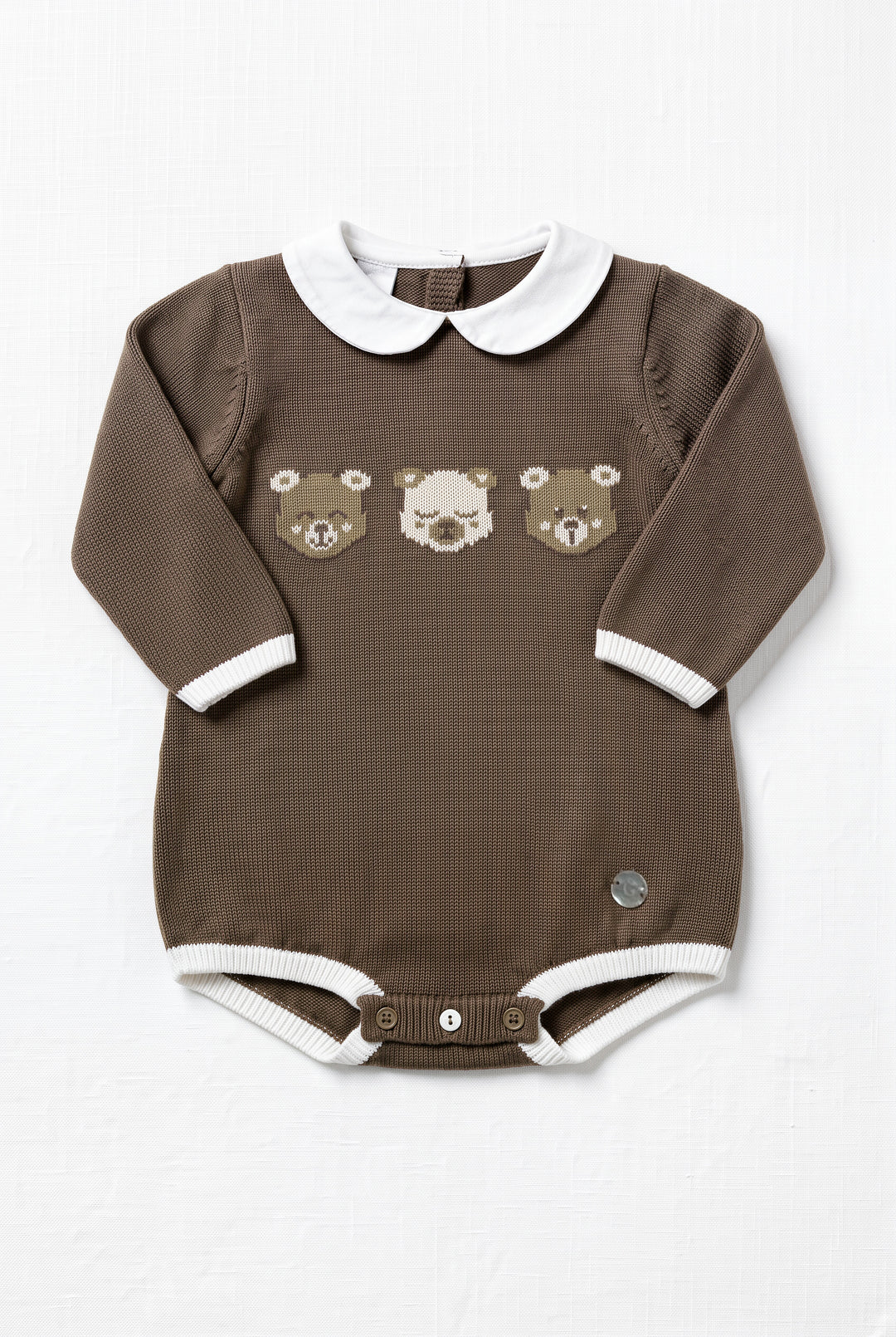 "Barnaby" Chocolate Brown Teddy Bear Knitted Romper