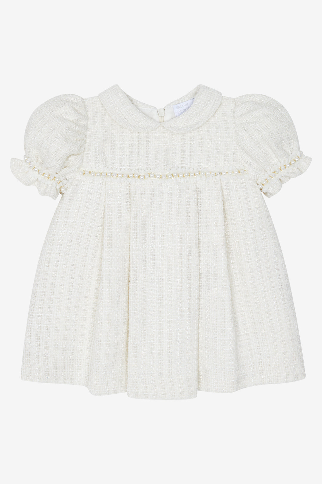 "Clarisse" Cream Shimmer Tweed Pearl Trim Dress