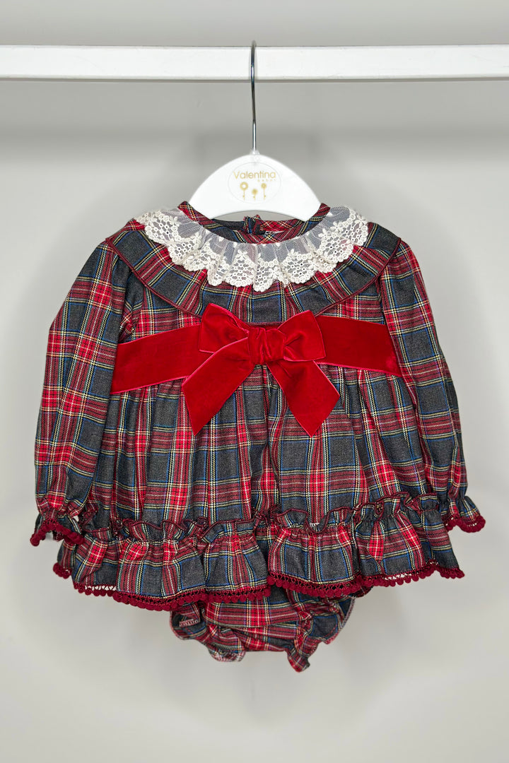 "Leona" Charcoal Grey & Red Tartan Dress