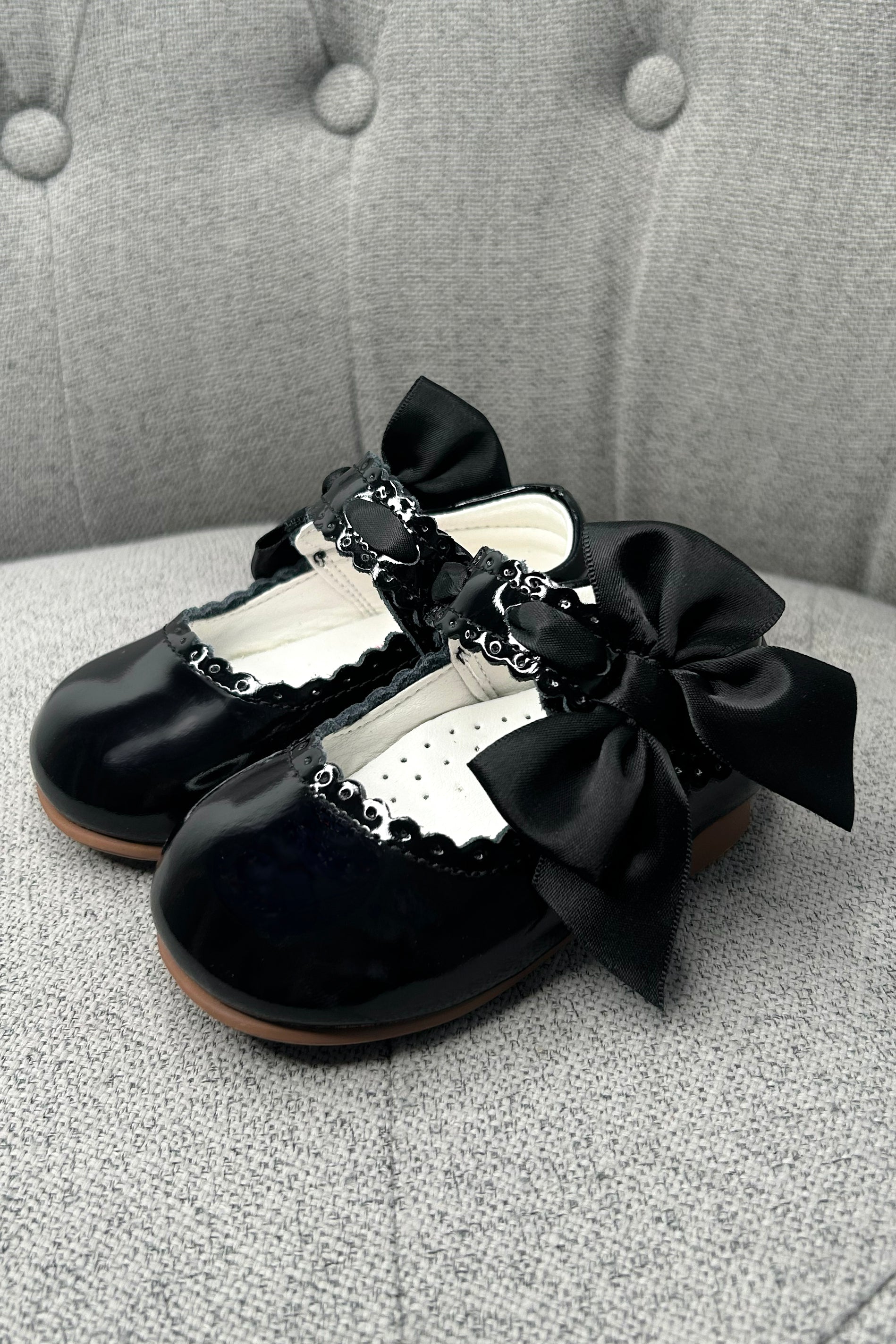 Black Patent Leather Satin Bow Mary Jane Shoes