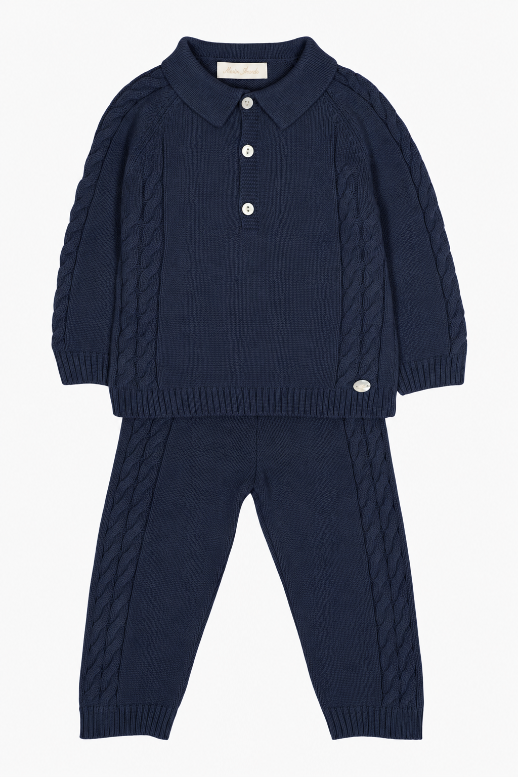 "Theodore" Navy Cable Knit Polo Shirt &amp; Trousers