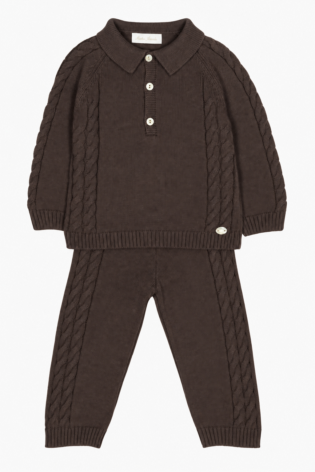 "Theodore" Chocolate Brown Cable Knit Polo Shirt &amp; Trousers