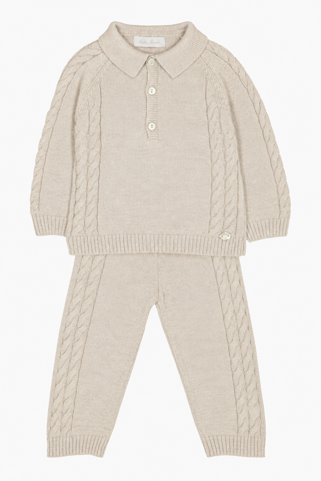 "Theodore" Oatmeal Cable Knit Polo Shirt &amp; Trousers