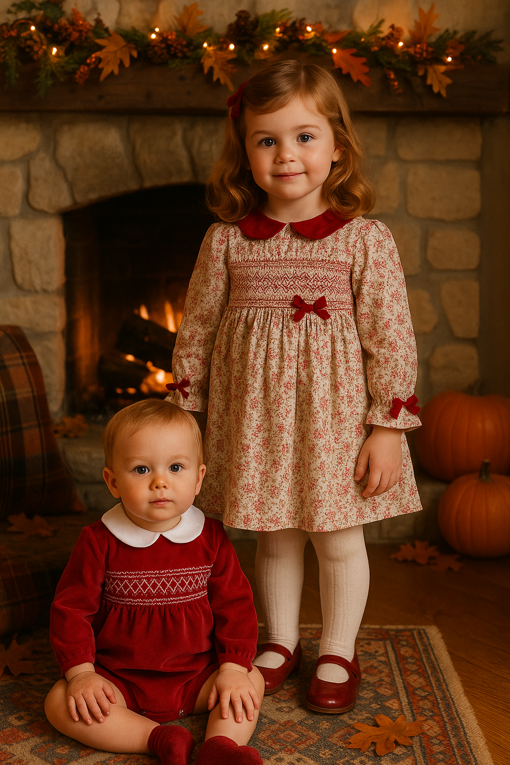 PREORDER "Leopold" Red Velvet Smocked Romper