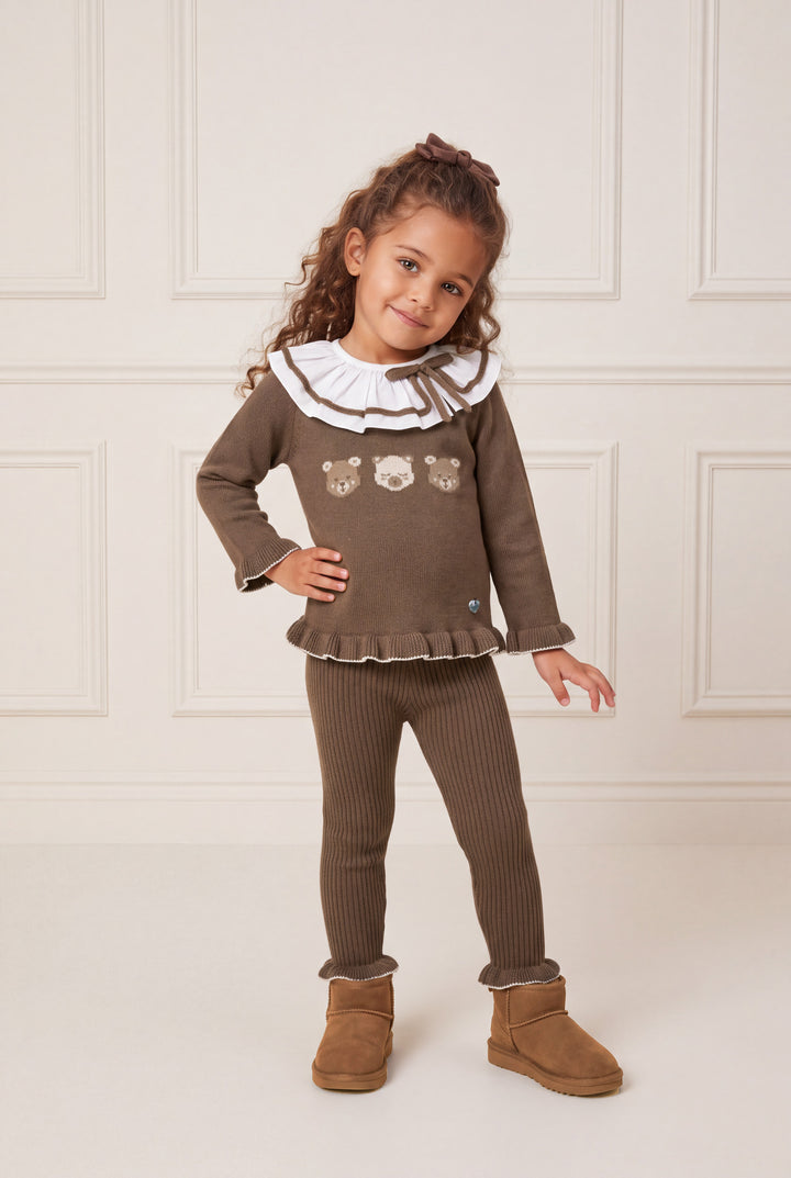 "Henrietta" Chocolate Brown Teddy Bear Knitted Top &amp; Leggings