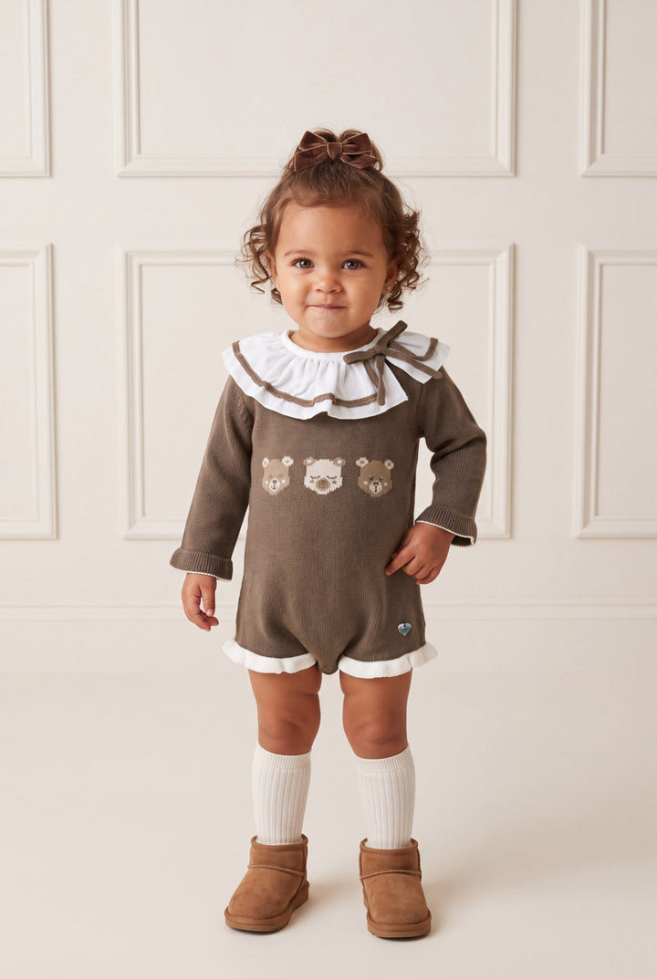 "Beatrix" Chocolate Brown Teddy Bear Knitted Romper