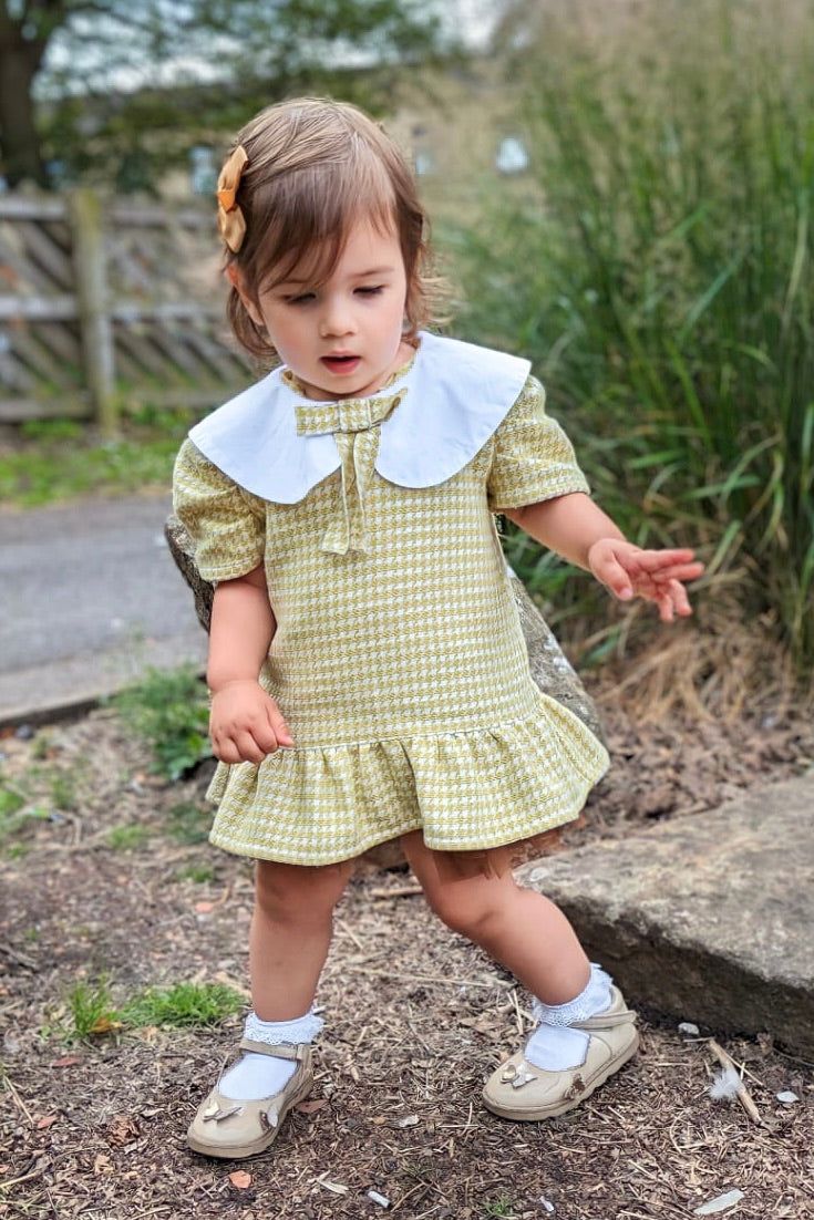 Phi "Blair" Green & Yellow Houndstooth Dress | Millie and John
