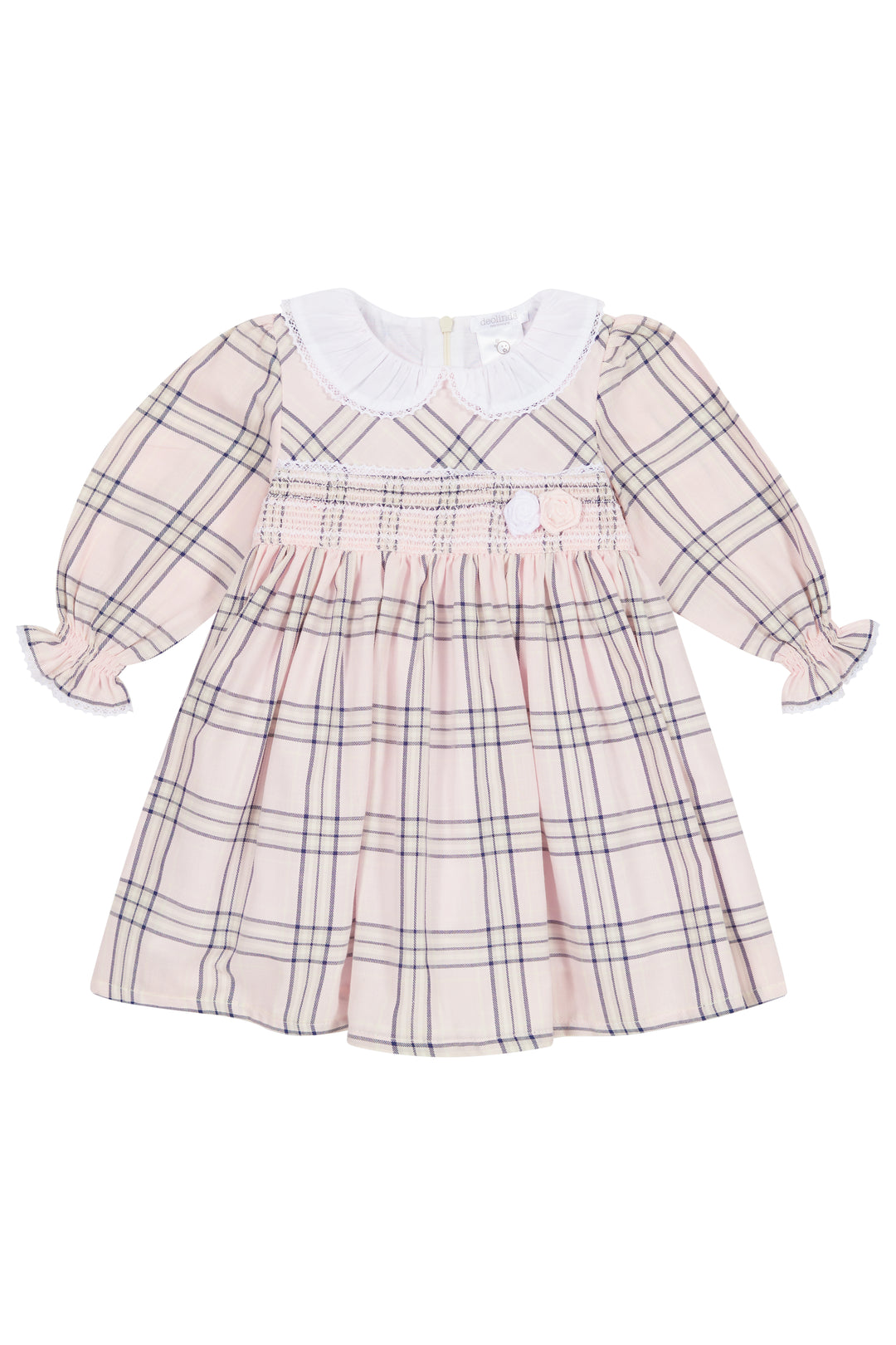 "Haven" Pale Pink Tartan Smocked Dress