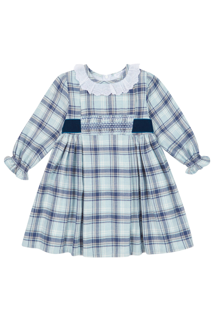 "Alexis" Dusky Blue Tartan Smocked Dress