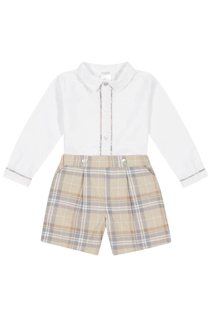 "Alvin" Beige Tartan Shirt & Shorts