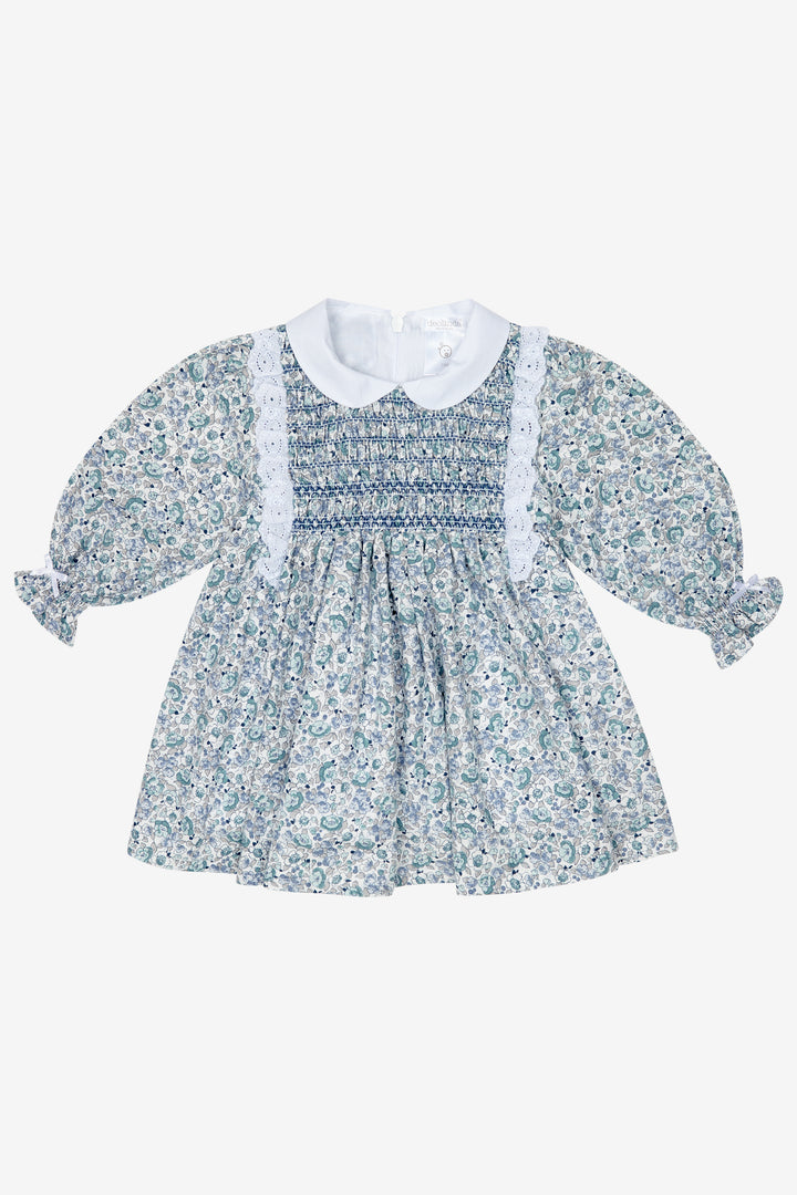 "Evangeline" Dusky Blue Floral Smocked Dress
