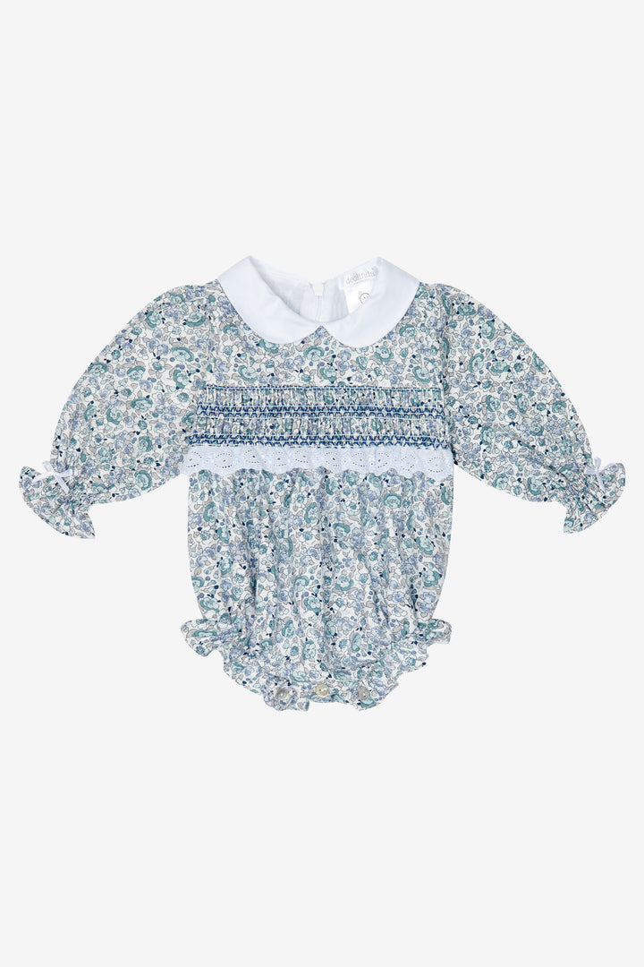 "Isadora" Dusky Blue Floral Smocked Romper