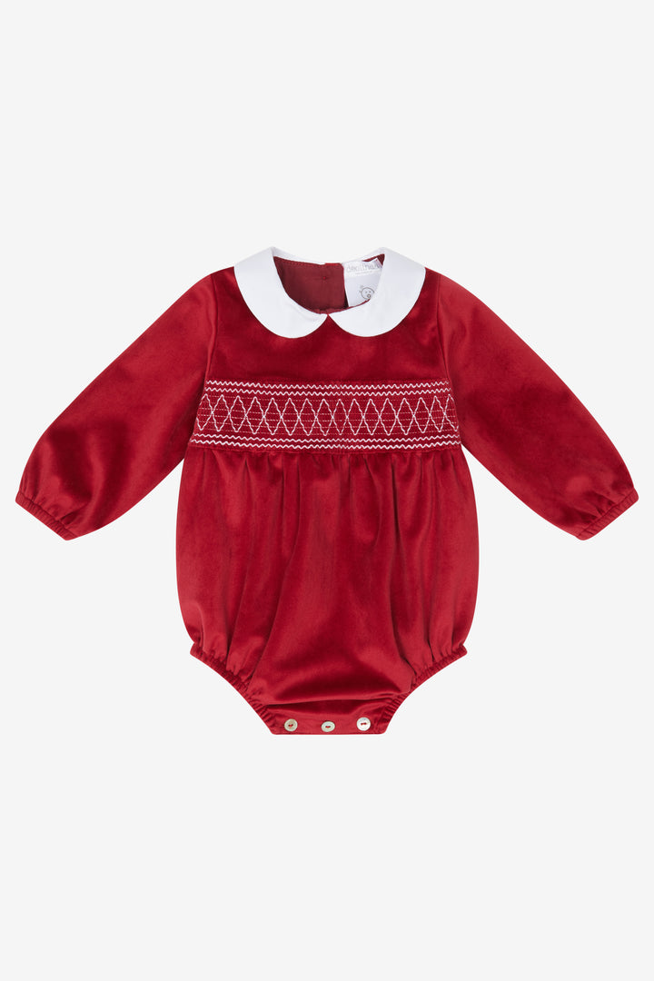 PREORDER "Leopold" Red Velvet Smocked Romper