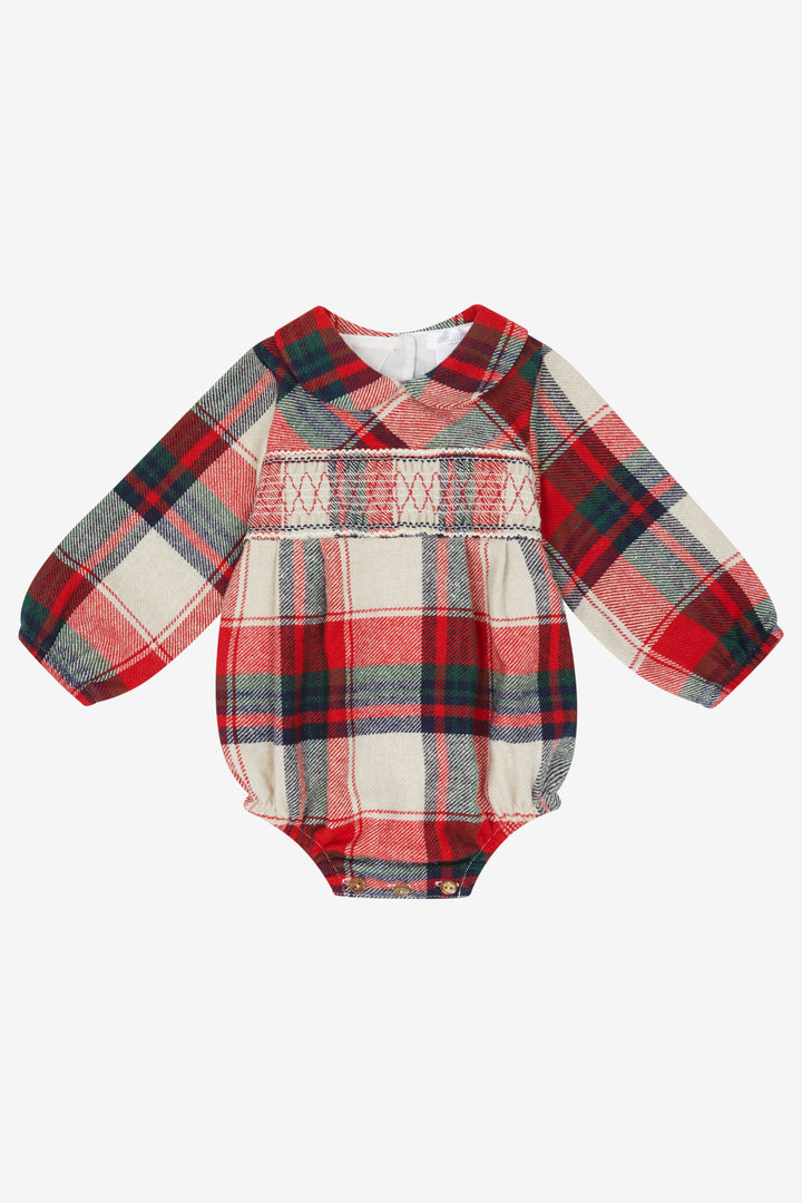 PREORDER "Edmund" Red & Stone Tartan Smocked Romper