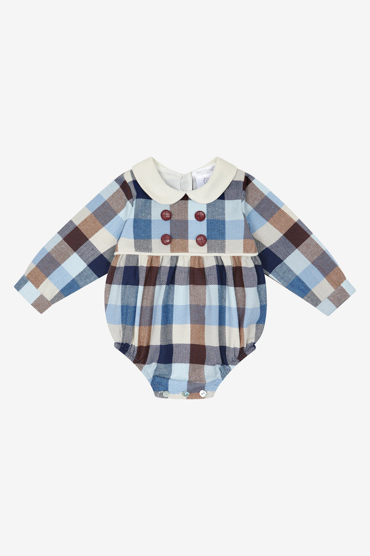 "Hector" Blue & Brown Heritage Check Romper