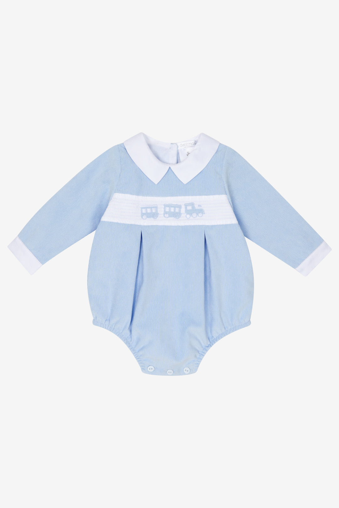 Deolinda "Jonas" Cloud Blue Smocked Cord Romper | Millie and John