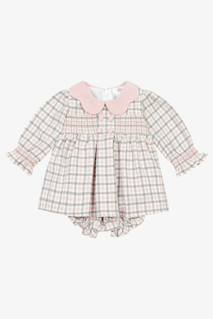 "Anaya" Grey &amp; Pink Check Dress &amp; Bloomers