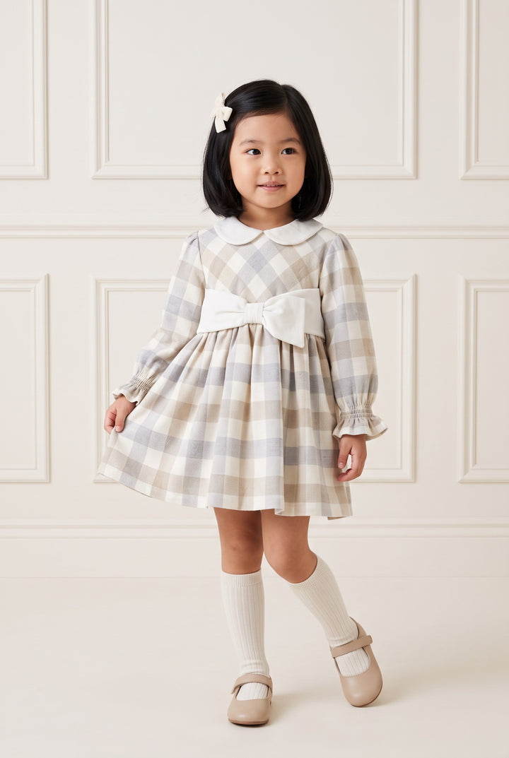 "Sophia" Grey &amp; Beige Check Dress