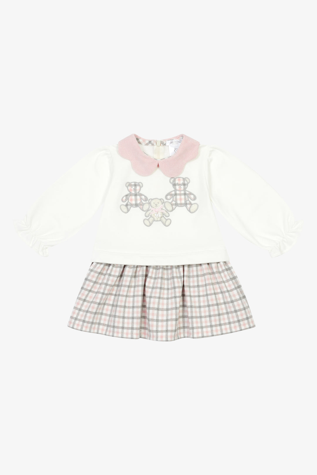 "Ivy" Ivory &amp; Pink Check Bear Dress