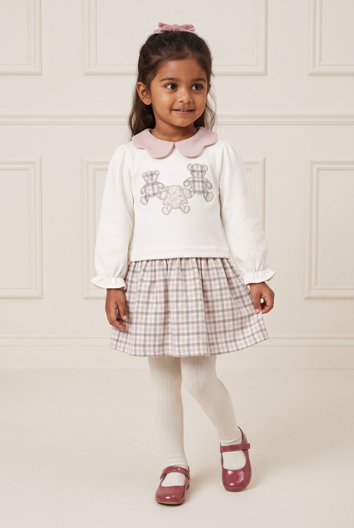 "Ivy" Ivory &amp; Pink Check Bear Dress