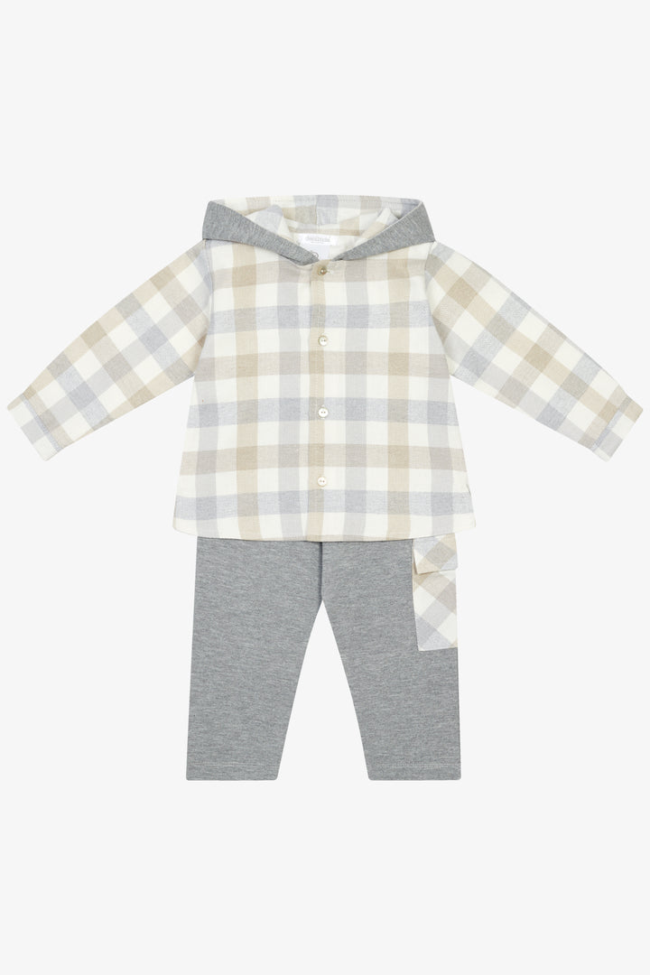 "Ethan" Grey &amp; Beige Check Hoodie &amp; Trousers