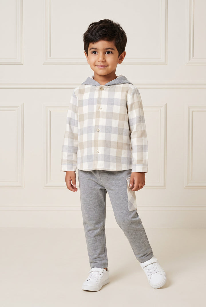 "Ethan" Grey &amp; Beige Check Hoodie &amp; Trousers