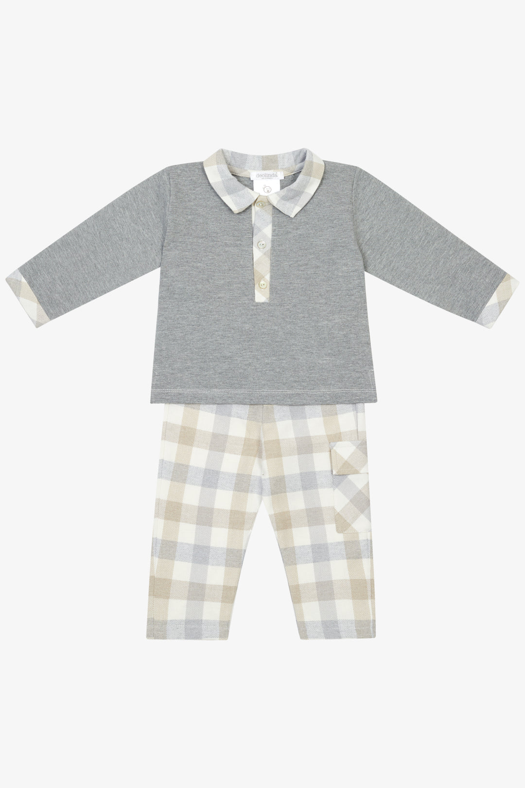 "Oliver" Grey &amp; Beige Check Polo Shirt &amp; Trousers