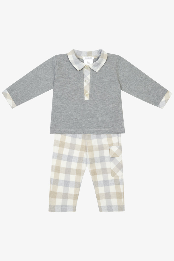 "Oliver" Grey &amp; Beige Check Polo Shirt &amp; Trousers