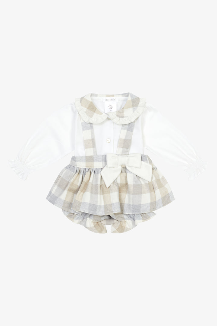 "Isabella" Grey &amp; Beige Check Blouse &amp; Bloomers