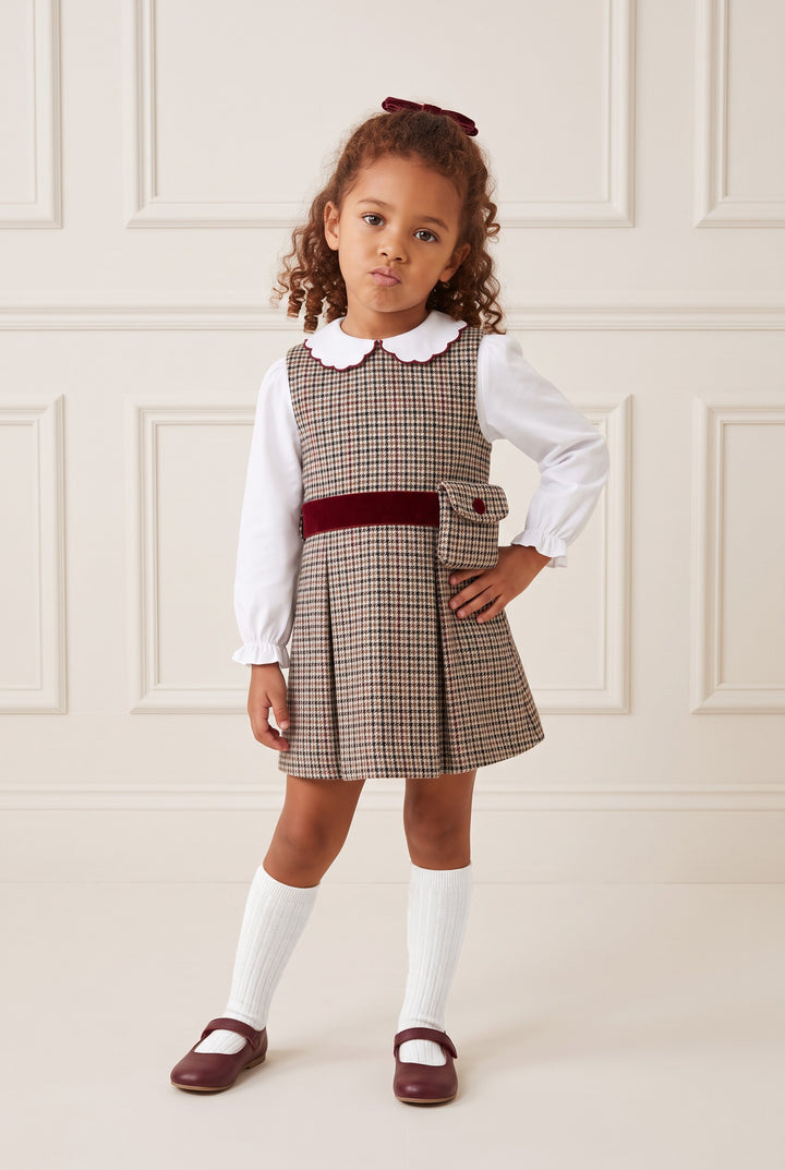 PREORDER "Sienna" Burgundy Houndstooth Pinafore Dress