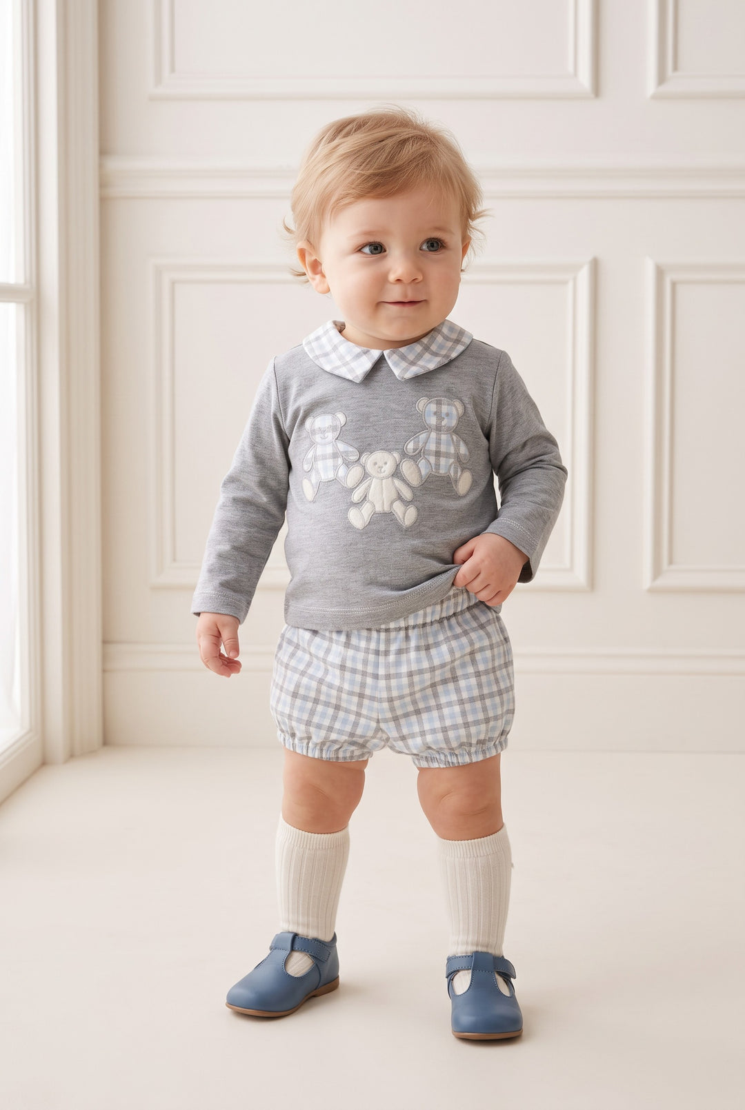 "Oscar" Grey &amp; Blue Check Top &amp; Jam Pants