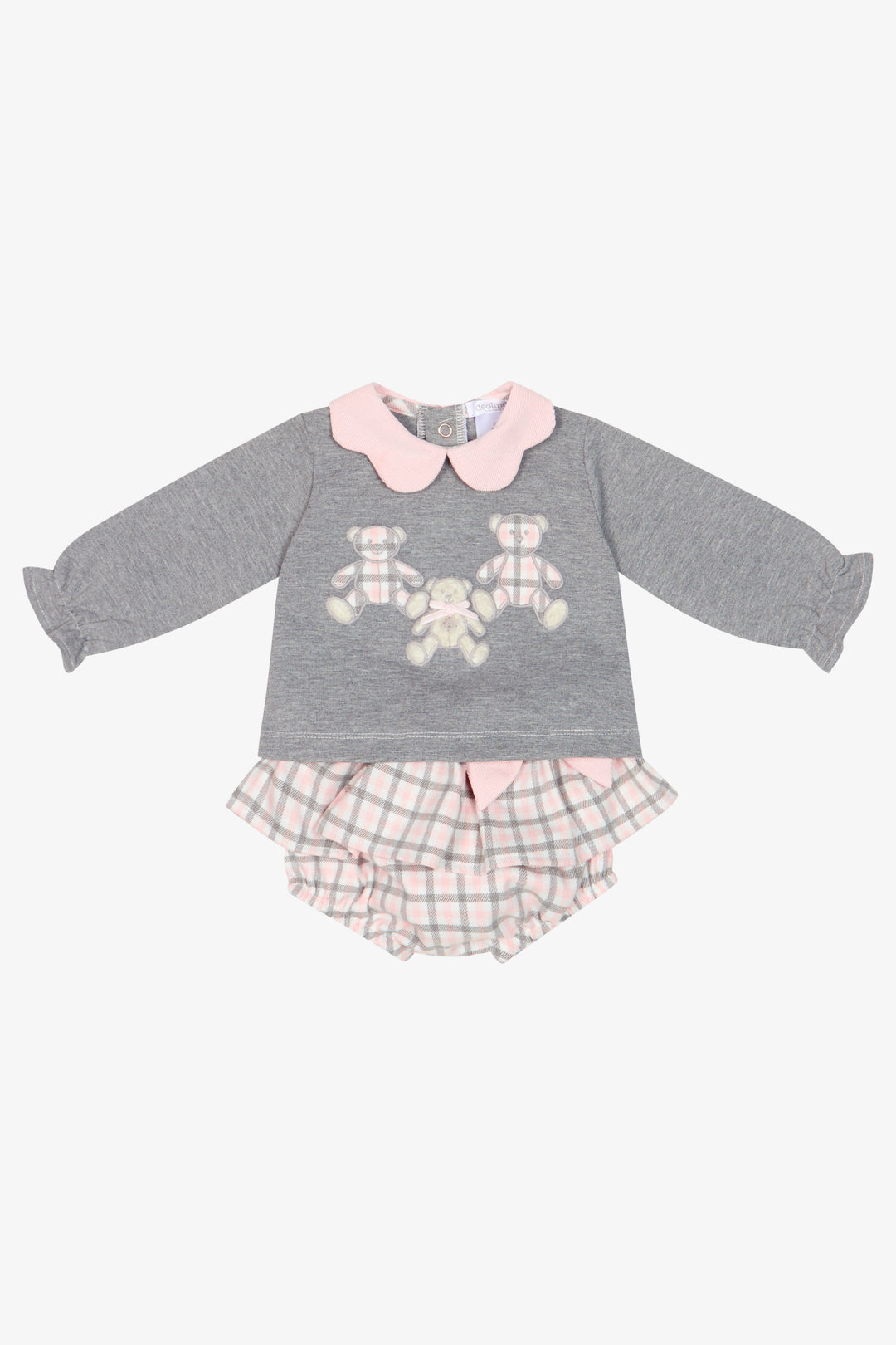 "Ava" Grey &amp; Pink Check Top &amp; Bloomers